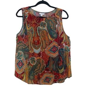 J. Jill Tank Top Women's Size L Red and Gold Sleeveless Blouse Paisley Print